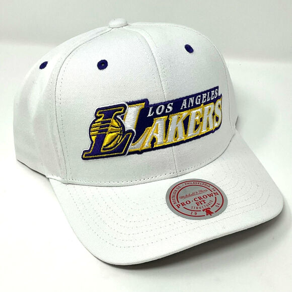 Mitchell & Ness Los Angeles Lakers Low Pro Logo Snapback White Purple Brim OSFM - Picture 1 of 5